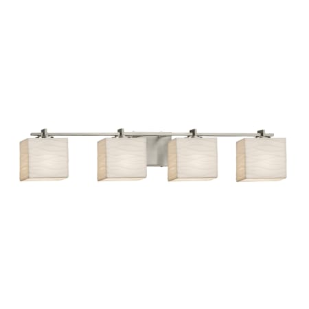 Justice Design Group Porcelina 4 Light 36" Wide LED Bathroom Vanity Light with Rectangle Waves Shades from the Era Series Brushed Nickel