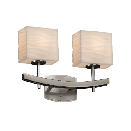 Justice Design Group Porcelina 2 Light 16" Wide Bathroom Vanity Light with Rectangle Waves Shades from the Archway Series Brushed Nickel