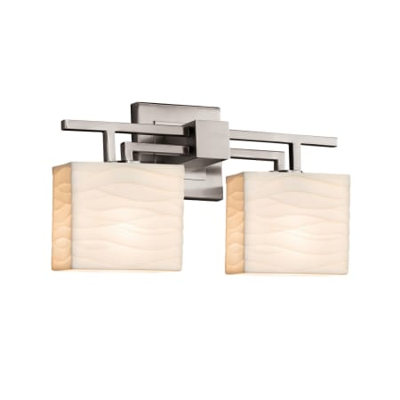 Justice Design Group Porcelina 2 Light 16" Wide Bathroom Vanity Light with Rectangle Waves Shades from the Aero Series Brushed Nickel