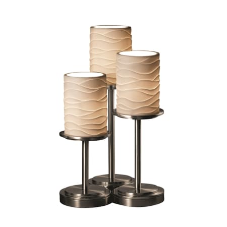 Justice Design Group Dakota 3 Light 16" Tall Table Lamp with Translucent Porcelain Shades Brushed Nickel