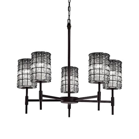 Justice Design Group Wire Glass 24" Union 5 Light Shaded Chandelier Matte Black