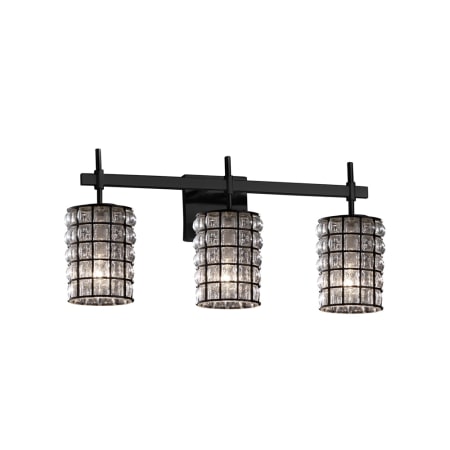 Justice Design Group Wire Glass 3 Light 22" Wide LED Bathroom Vanity Light with Flat Rimmed Cylinder Shades Matte Black