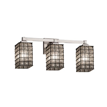 Justice Design Group Wire Glass 3 Light 22" Wide Bathroom Vanity Light with Flat Rimmed Square Shades Brushed Nickel