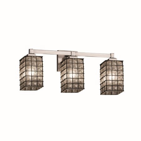 Justice Design Group Wire Glass 3 Light 22" Wide LED Bathroom Vanity Light with Flat Rimmed Square Shades Brushed Nickel