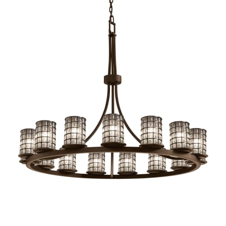 Justice Design Group Wire Glass 15 Light 42" Wide Pillar Candle Style Chandelier with Clear, Bubble Glass Shades Dark Bronze