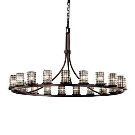 Justice Design Group Wire Glass 60" Wide Ring Chandelier Dark Bronze / Grid with Clear Bubbles