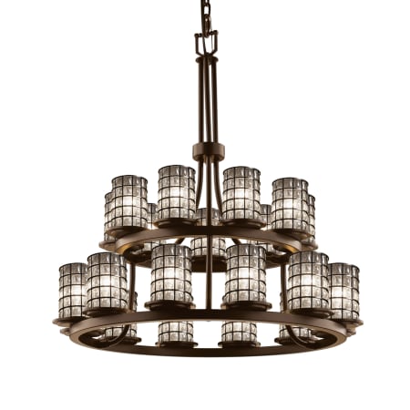 Justice Design Group Wire Glass 21 Light 33" Wide Pillar Candle Style Chandelier with Clear, Bubble Glass Shades Dark Bronze