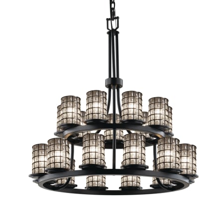 Justice Design Group Wire Glass 21 Light 33" Wide Pillar Candle Style Chandelier with Clear, Bubble Glass Shades Matte Black