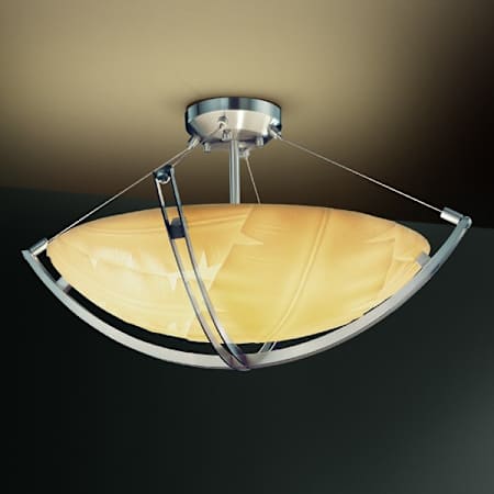 Brushed Nickel finish with (-35) Round Bowl and Banana Leaf shade option