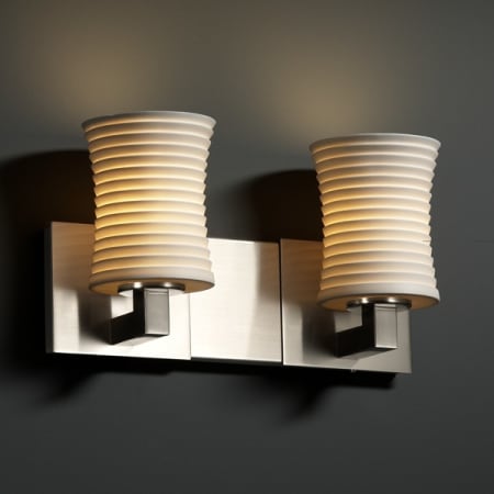 Brushed Nickel finish with (-60) Hourglass and Sawtooth shade option