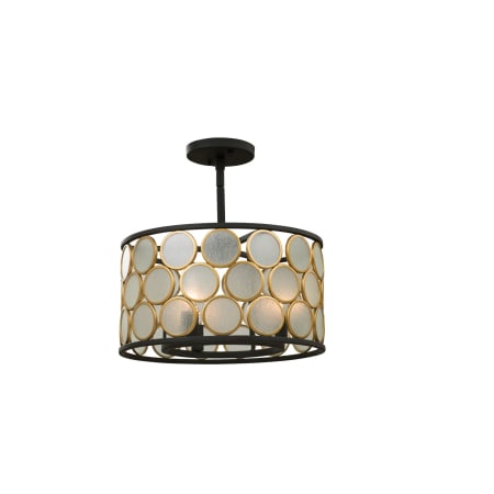 Kalco Corsa 3 Light 16" Wide Semi-Flush Drum Ceiling Fixture Matte Black / Gold
