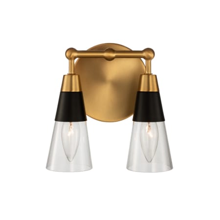 Kalco Ponti 2 Light 8" Wide Bathroom Vanity Light Matte Black / New Brass