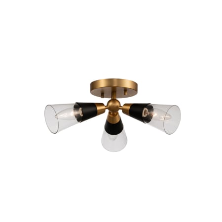 Kalco Ponti 3 Light 15" Wide Semi-Flush Ceiling Fixture Matte Black / New Brass