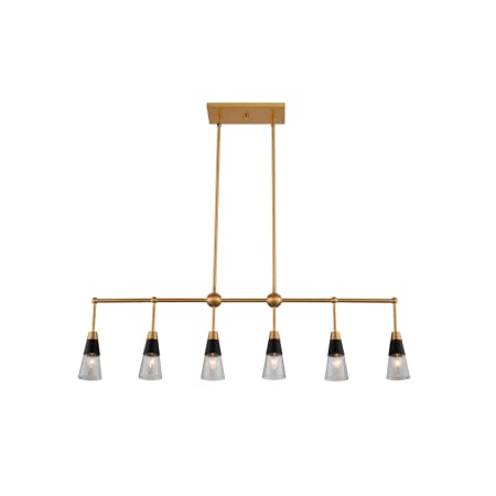 Kalco Ponti 6 Light 41" Wide Linear Chandelier Matte Black / New Brass