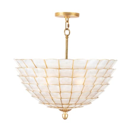 Kalco Samal 4 Light 20" Wide Semi-Flush Bowl Ceiling Fixture with Capiz Shell Shade Oxidized Gold Leaf