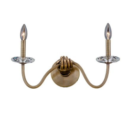 Kalco Venus 2 Light 11" Tall Wall Sconce with Crystal Accents Historic Brass