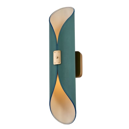 Kalco Cape 20" Tall LED Wall Sconce with Green Leather Shade Satin Brass