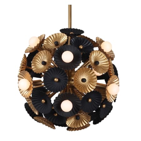 Kalco Damask 15 Light 18" Wide Pendant Black / Vintage Brass