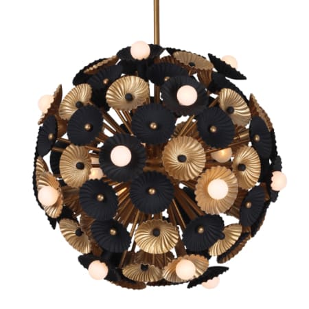Kalco Damask 28 Light 28" Wide Pendant Black / Vintage Brass