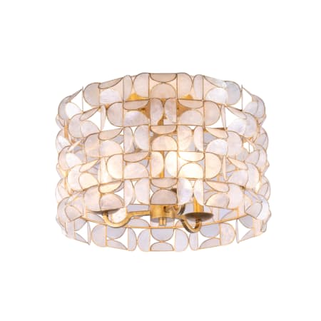 Kalco Crescent 3 Light 17" Wide Flush Mount Drum Ceiling Fixture with Capiz Shell Shade Oxidized Gold Leaf