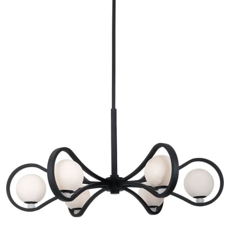 Kalco Elliptical 6 Light 44" Wide LED Chandelier with Alabaster Shades Matte Black