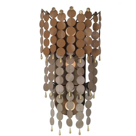 Kalco Pelt 3 Light 25" Tall Wall Sconce with Hanging Leather Medallions Pearlized Antique Brass