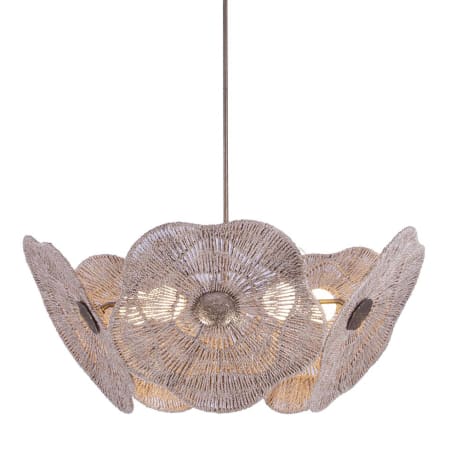 Kalco Poppy 5 Light 37" Wide Chandelier with Abaca Shades Pearlized Antique Brass