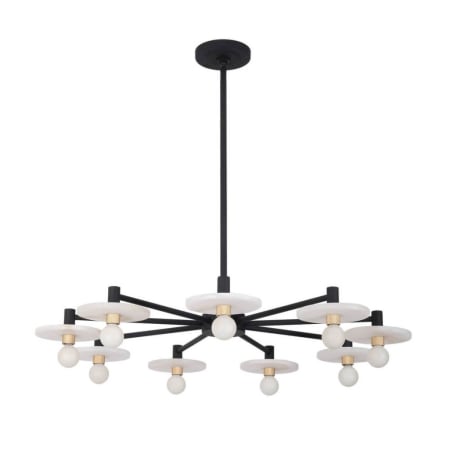 Kalco Discus 9 Light 34" Wide Chandelier with Alabaster Shades Matte Black