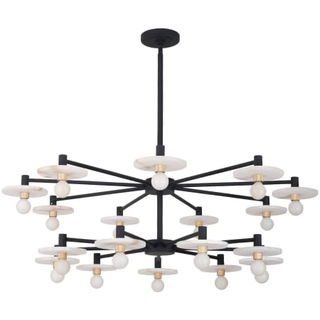 Kalco Discus 18 Light 42" Wide Chandelier with Alabaster Shades Matte Black