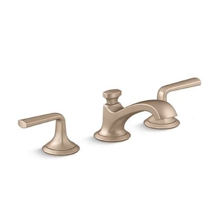 Kallista Script Widespread Low Spout Bathroom Faucet with Lever Handles Blush Bronze