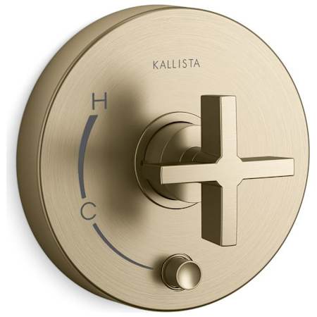 Kallista One Single Function Pressure Balance Valve Trim with Diverter Cross Handle - Less Rough In Brushed French Gold