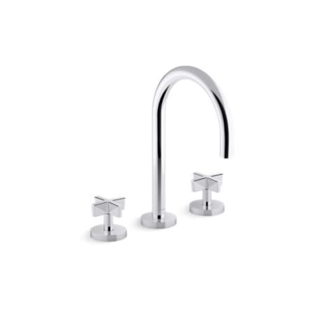 Kallista One 1.2 GPM Widespread Bathroom Faucet, Gooseneck, Cross Handles Polished Chrome