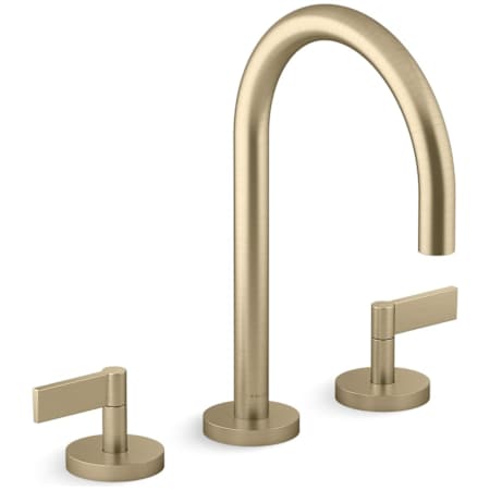 Kallista One 1.2 GPM Widespread Bathroom Faucet, Gooseneck, Lever Handles Brushed French Gold