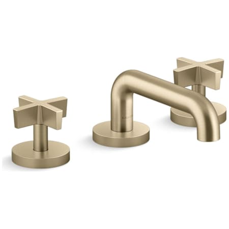 Kallista One 1.2 GPM Widespread Bathroom Faucet, Cross Handles Brushed French Gold