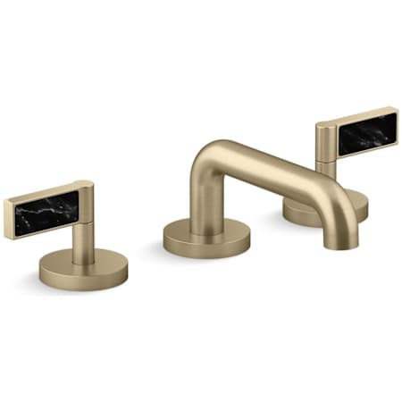 Kallista One 1.2 GPM Widespread Bathroom Faucet with Nero Marquina Lever Handles Brushed French Gold