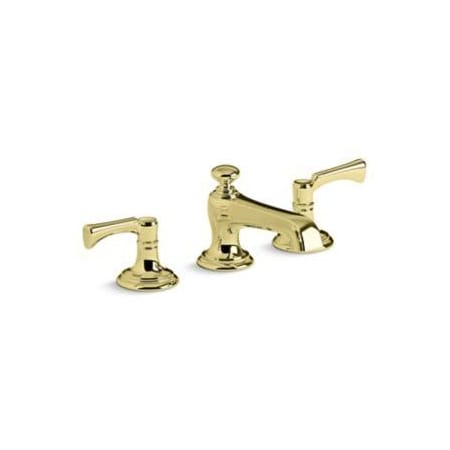 Kallista Bellis 1.2 GPM Widespread Bathroom Faucet with Traditional Spout, Lever Handles, and Pop-Up Drain Assembly Unlacquered Brass