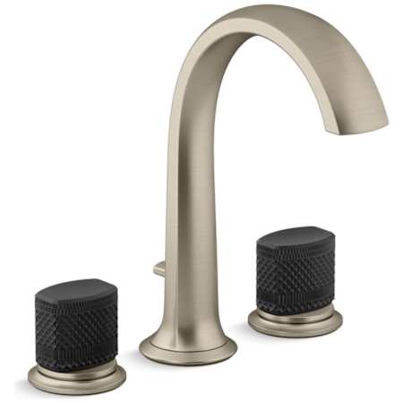 Kallista Script Widespread Bathroom Faucet with Diverter and Matte Black Porcelain Handles Brushed Bronze