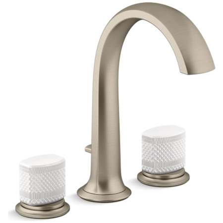 Kallista Script Widespread Bathroom Faucet with Diverter and White Porcelain Handles Brushed Bronze