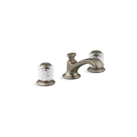 Kallista Script 1.2 GPM Widespread Bathroom Faucet with Clear Crystal Handles and Pop-Up Drain Assembly Brushed Bronze