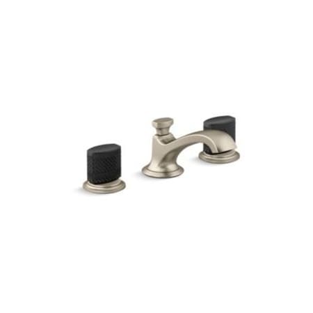 Kallista Script Widespread Low Spout Bathroom Faucet with Matte Black Porcelain Knob Handles Brushed Bronze