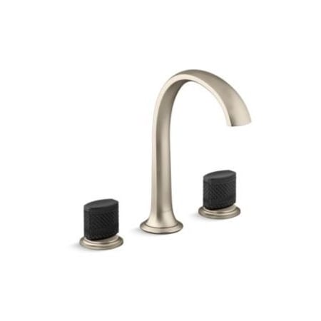 Kallista Script Widespread Bathroom Faucet with Matte Black Porcelain Knob Handles Brushed Bronze