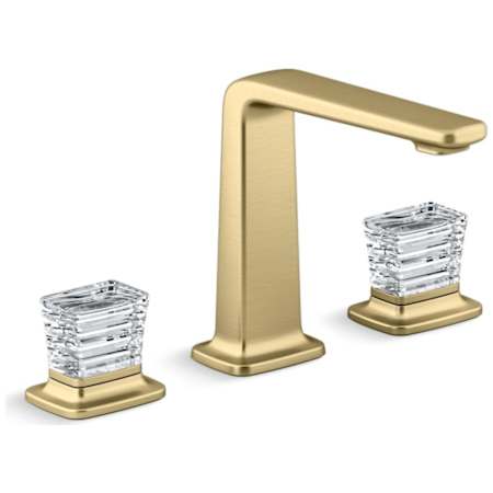 Kallista Per Se Widespread Bathroom Faucet with Clear Saint-Louis Crystal Knob Handles Brushed French Gold