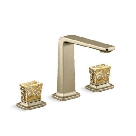 Kallista Per Se Widespread Bathroom Faucet with Gold Flake Crystal Handles Brushed French Gold