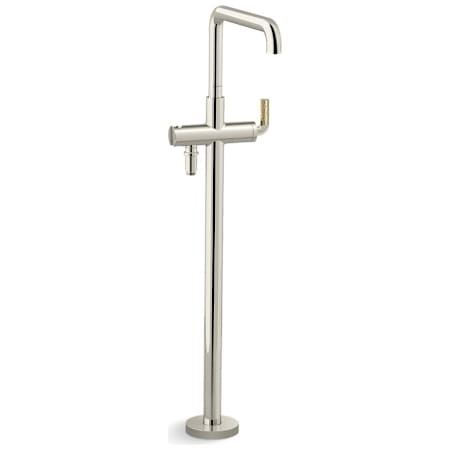 Kallista One Floor Mounted Tub Filler with Built-In Diverter Polished Nickel / Unlacquered Brass Accents