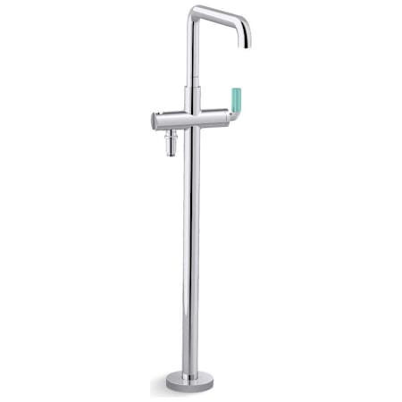 Kallista One Floor Mounted Tub Filler with Built-In Diverter Polished Chrome / Blue Accents