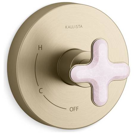 Kallista 002 Single Function Pressure Balanced Valve Trim Only - Less Rough In with Rose Quartz Cross Handle Brushed French Gold