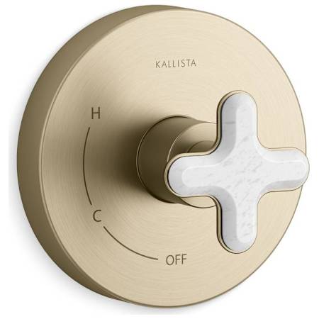 Kallista 002 Thermostatic Single Control Valve Trim Only - Less Rough In with White Carrara Cross Handle Brushed French Gold