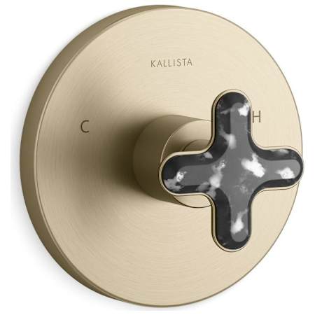 Kallista 002 Thermostatic Valve Trim Only - Less Rough In with Zebra Jasper Cross Handle Brushed French Gold