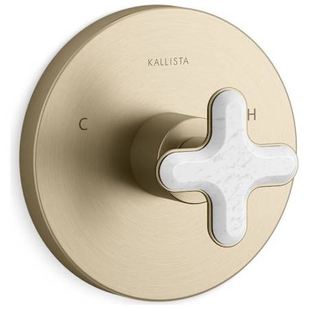 Kallista 002 Thermostatic Valve Trim Only with Single Cross Handle - Less Rough In Brushed French Gold