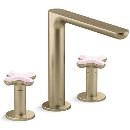 Kallista 002 Deck Mounted Roman Tub Filler with Rose Quartz Cross Handles Brushed French Gold